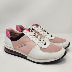 Michael Kors Allie Trainer Pink White Leather Sneakers Women Size 10M Casual
